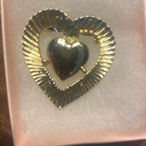 Stamped Gold Heart Brooch
